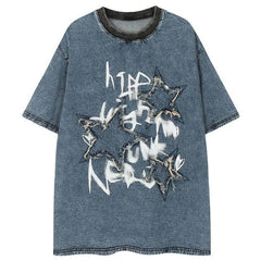 Y2K Star Splicing Letter Printed T-Shirts