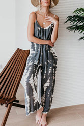 Tie Dye Halter Round Neck Jumpsuit