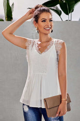 Fashion Lace Stitching V neck Top