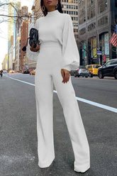 Pure Color Back Slit Casual Jumpsuit