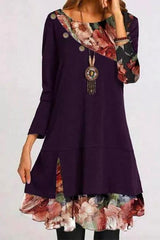 Chiffon Floral Splice Long Sleeves Dress
