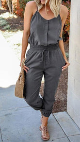 Pockets Drawatring Slip Jumpsuit