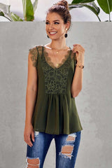 Fashion Lace Stitching V neck Top