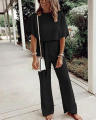 Waist Belt Up Short Sleeve Jumpsuit