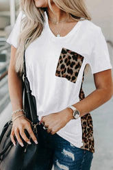 Printed Irregular V-Neck Pocket T-Shirt