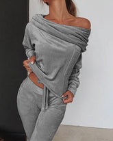 Boat Neck Velvet 2 Pieces Set