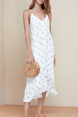 Sexy College Floral Buttons Slit V Neck Dresses