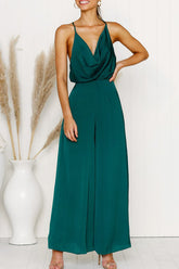 Fashion Sexy Solid Backless V Neck Loose Jumpsuits