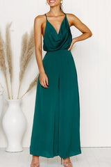 Fashion Sexy Solid Backless V Neck Loose Jumpsuits