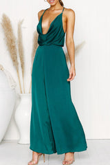Fashion Sexy Solid Backless V Neck Loose Jumpsuits