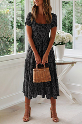 Casual Dot Square Collar Cake Skirt Dresses