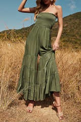 Casual Solid Split Joint Stringy Selvedge Strapless Jumpsuits