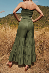 Casual Solid Split Joint Stringy Selvedge Strapless Jumpsuits