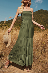 Casual Solid Split Joint Stringy Selvedge Strapless Jumpsuits