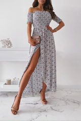 Fashion Floral High Opening Fold Stringy Selvedge Strapless Evening Dress Dresses