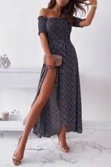 Fashion Floral High Opening Fold Strapless Evening Dress Dresses(4 Colors)