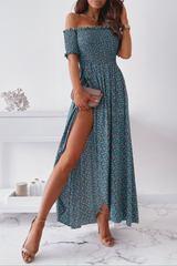 Fashion Floral High Opening Fold Strapless Evening Dress Dresses(4 Colors)