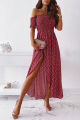 Fashion Floral High Opening Fold Strapless Evening Dress Dresses(4 Colors)