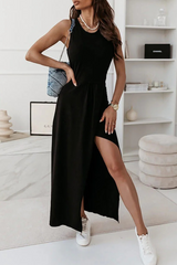 Casual Solid Fold O Neck Irregular Maxi Dresses