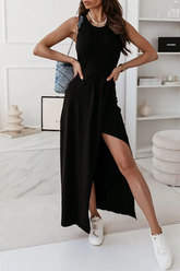 Casual Solid Fold O Neck Irregular Maxi Dresses