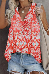 Fashion Print Split Joint V Neck Tops(5 Colors)