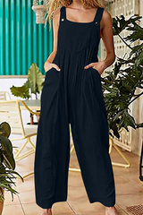 Casual Solid Pocket Buttons Square Collar Straight Jumpsuits(3 colors)