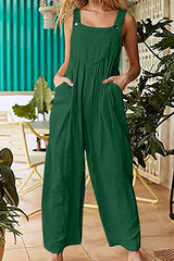 Casual Solid Pocket Buttons Square Collar Straight Jumpsuits(3 colors)