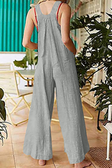 Casual Solid Pocket Buttons Square Collar Straight Jumpsuits(3 colors)