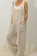 Casual Solid Pocket Spaghetti Strap Loose Jumpsuits