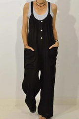 Casual Solid Pocket Spaghetti Strap Loose Jumpsuits