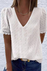 Casual Solid Split Joint V Neck Tops(5 Colors)