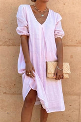 Casual Solid Split Joint V Neck Princess Dresses(6 Colors)