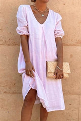 Casual Solid Split Joint V Neck Princess Dresses(6 Colors)