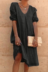 Casual Solid V Neck Princess Dresses(6 Colors)