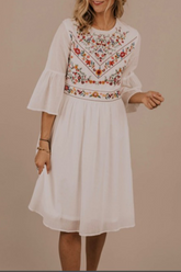 Vintage Embroidery Split Joint O Neck A Line Dresses