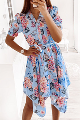 Fashion Elegant Floral Frenulum V Neck Irregular Dress Dresses