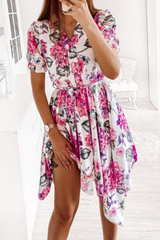 Fashion Elegant Floral Frenulum V Neck Irregular Dress Dresses