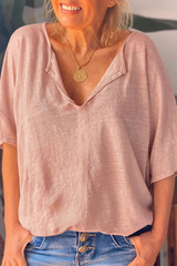 Casual Solid Slit V Neck T-Shirts(5 Colors)