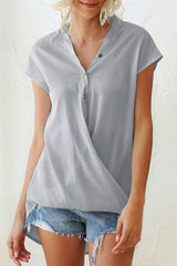 Casual Solid Split Joint V Neck Tops(6 Colors)