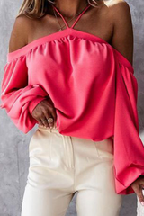 Fashion Elegant Solid Split Joint Backless Halter Tops