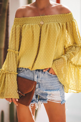 Fashion Elegant Solid Split Joint Stringy Selvedge Off the Shoulder Tops