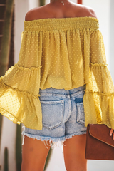 Fashion Elegant Solid Split Joint Stringy Selvedge Off the Shoulder Tops