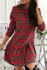 Fashion Plaid SMandarin Collar Princess Dresses