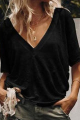 Casual Solid Split Joint V Neck T-Shirts(3 Colors)