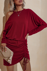 Fashion Elegant Solid Draw String Frenulum O Neck Irregular Dress Dresses