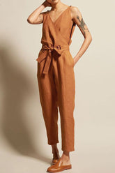 Casual Solid Split Joint V Neck Loose Jumpsuits(4 Colors)