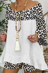 Casual Street Leopard Flounce O Neck Two Pieces(9 Colors)