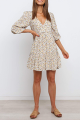 Fashion Elegant Floral Split Joint V Neck Pleated Dresses