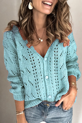 Casual Solid Hollowed Out Buckle V Neck Tops(4 Colors)