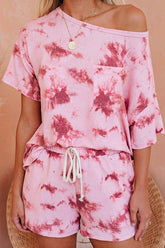 Tie Dye Print Round Neck Two Piece Suits